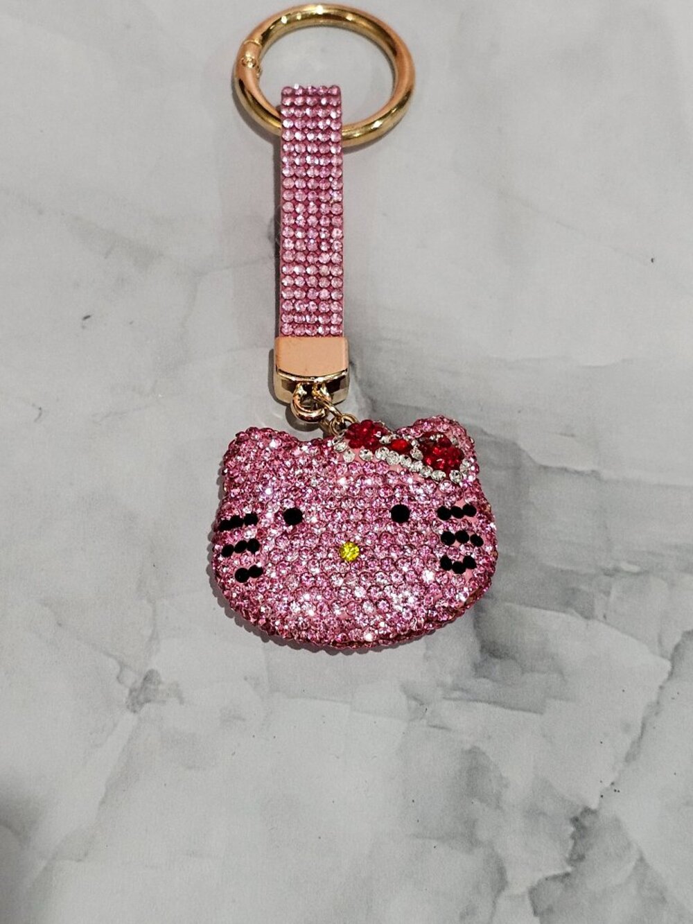Pink Hello Kitty Face Inspired Rhinestone Keychain